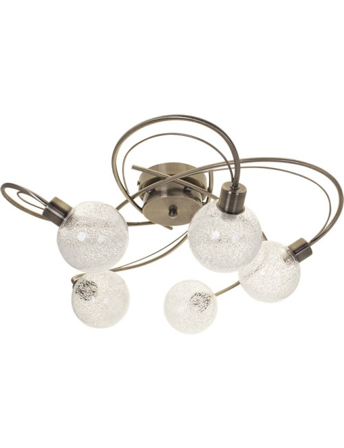 Plafond VITA 5xG9 Alt.23xD.53cm oxidado com bolas de vidro transparentes