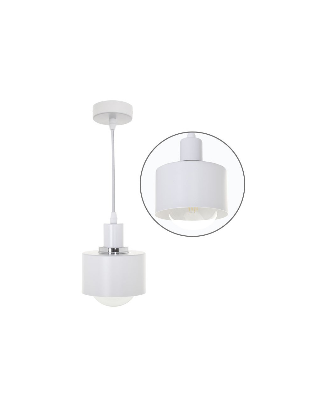 Suspensão NICOLETA 1xE27 Alt.Reg.xD.13cm Branco