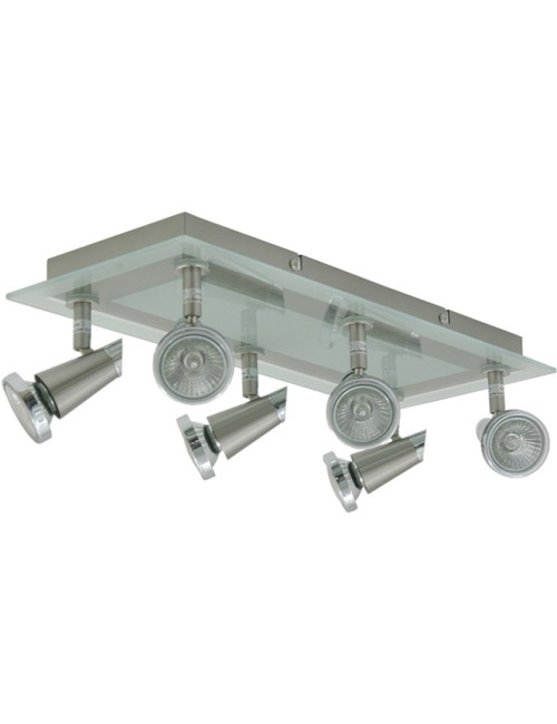 Plafond HUGO rectangular 6xGU10 C.46xL.18xAlt.13cm Níquel
