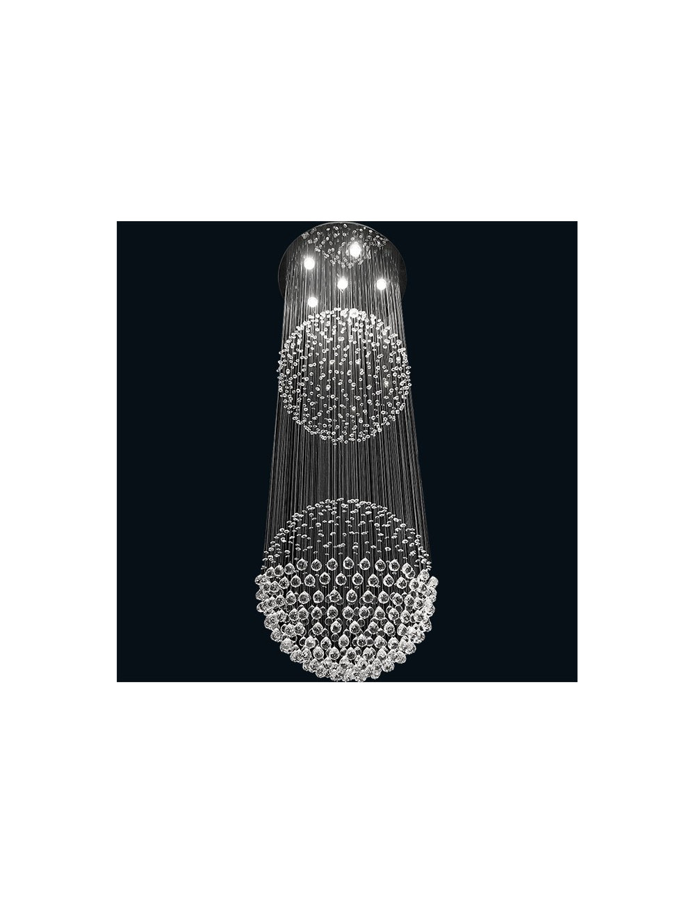 Candeeiro de tecto PLANET redondo 6xGU10 Alt.190xD.60cm com cristais e chapa niquelada