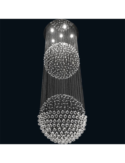 Candeeiro de tecto PLANET redondo 6xGU10 Alt.190xD.60cm com cristais e chapa niquelada