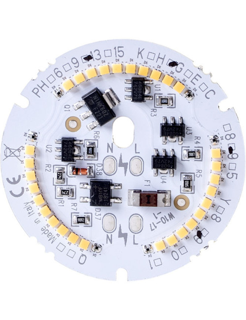 Módulo LED MLED redondo 230VAC 12W 940lm 3000K CRI90 D.4,6cm, com corpo de alumínio