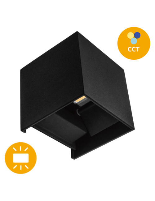 Aplique SOR IP65 2x5W LED CCT 3000/4000/6500K C.10xL.10xAlt.10cm Preto