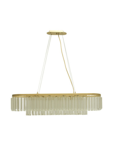 Candeeiro de tecto NARVIK 13xG9 C.103xL.23xAlt.Reg. com cristais transparentes e chapa dourada