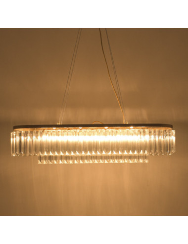 Candeeiro de tecto NARVIK 13xG9 C.103xL.23xAlt.Reg. com cristais transparentes e chapa dourada