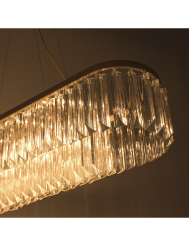 Candeeiro de tecto NARVIK 13xG9 C.103xL.23xAlt.Reg. com cristais transparentes e chapa dourada