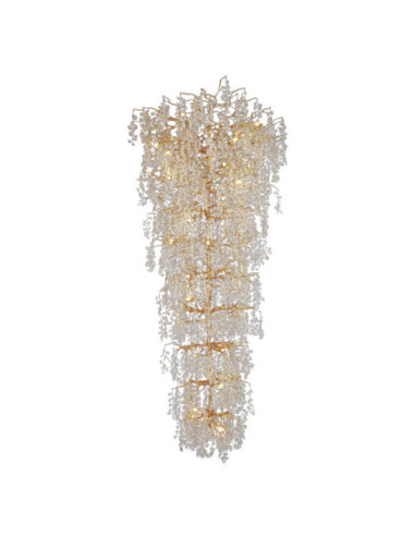 Candeeiro tecto AMPEZZO 44xG9 Alt.Reg.xD.120cm com cristais transparentes e armação dourada