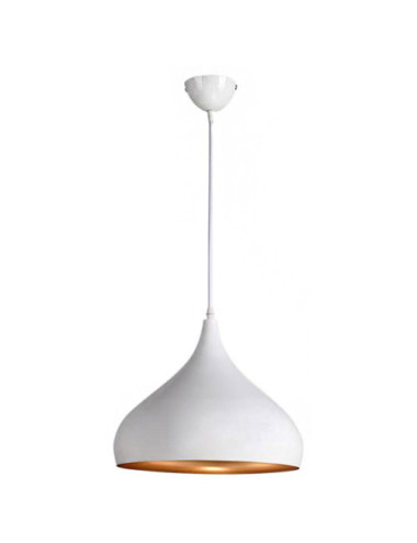 Suspensão BONN 1xE27 Alt.Reg.xD.30cm Branco/Dourado