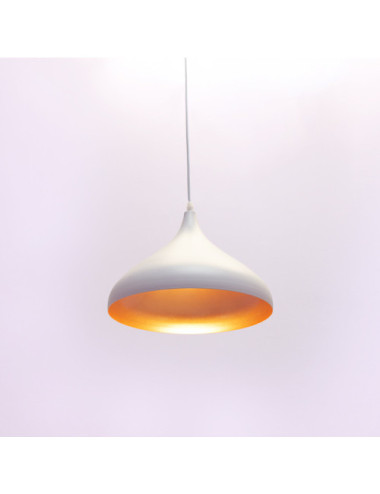 Suspensão BONN 1xE27 Alt.Reg.xD.30cm Branco/Dourado