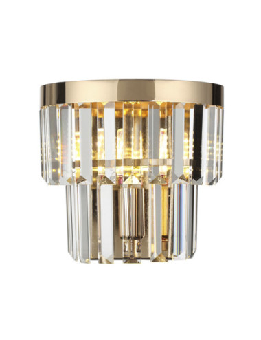 Aplique OLFUS 1xE14 Alt.22xD.22cm com cristais transparentes e chapa dourada