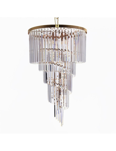 Candeeiro de tecto OLFUS 12xE14 Alt.200(máx.)xD.60cm com cristais transparentes e chapa dourada