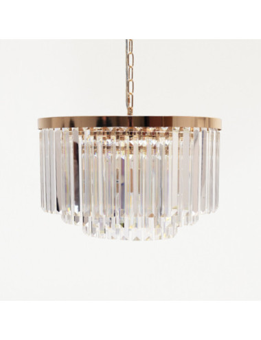 Candeeiro de tecto OLFUS 5xE14 Alt.120 (máx)xD.40cm com cristais transparentes e chapa dourada