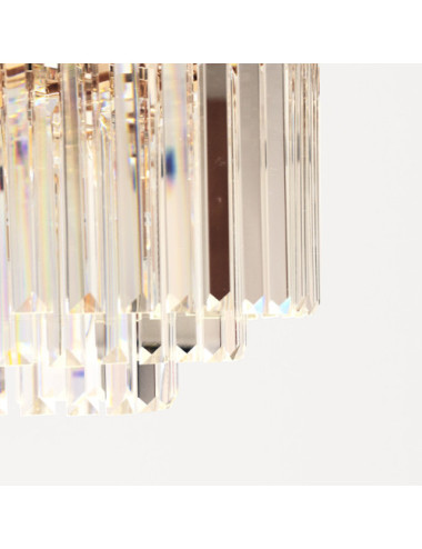 Candeeiro de tecto OLFUS 5xE14 Alt.120 (máx)xD.40cm com cristais transparentes e chapa dourada