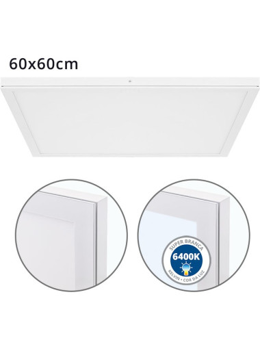 Painel de superfície VOLTAIRE 60x60 48W LED 3840lm 6400K 120° C.60xL.60xAlt.2,3cm Branco