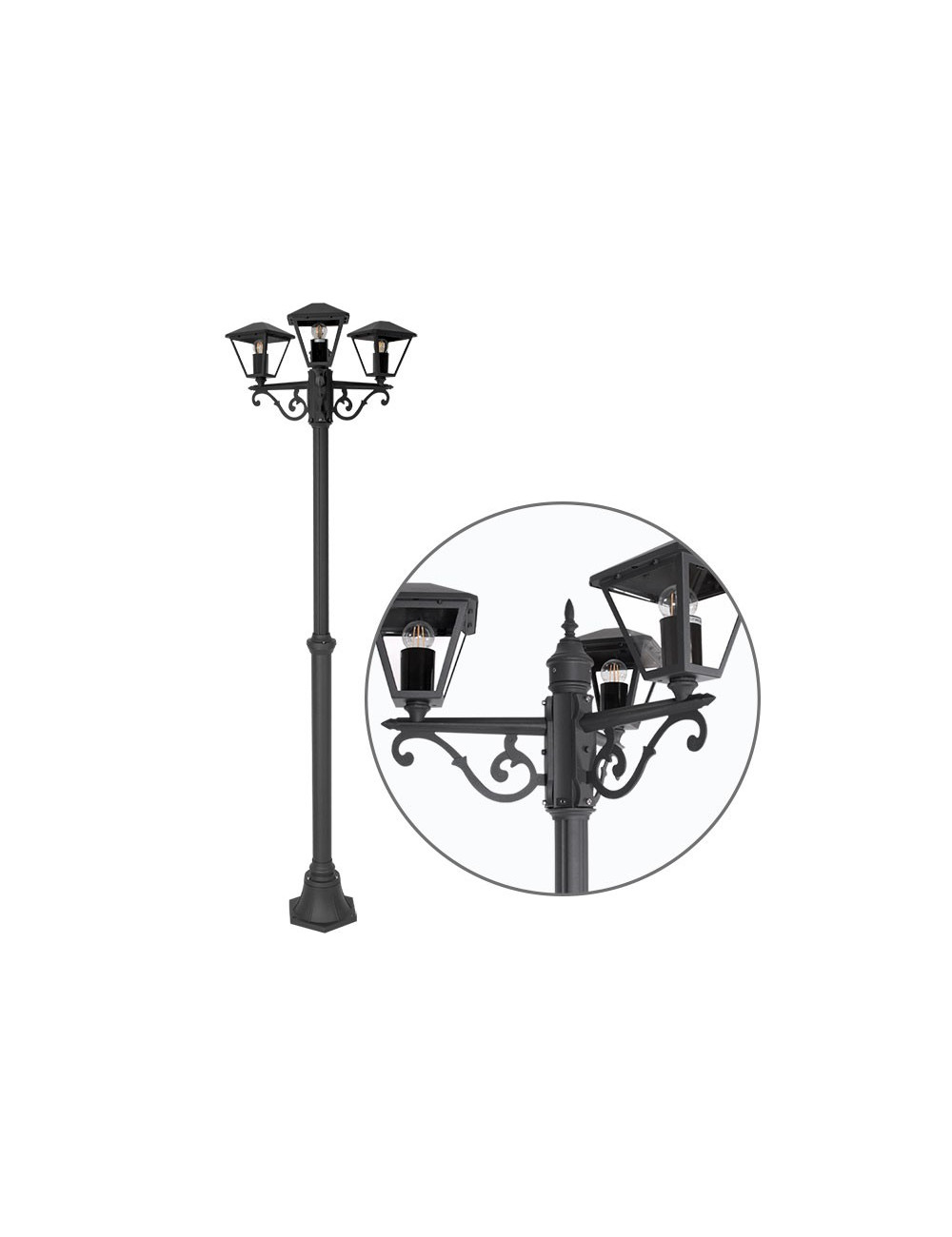 Pilar DORNELA IP44 3xE27 Alt.Reg.xD.58cm Alumínio+Vidro Antracite