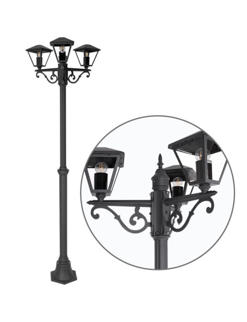 Pilar DORNELA IP44 3xE27 Alt.Reg.xD.58cm Alumínio+Vidro Antracite